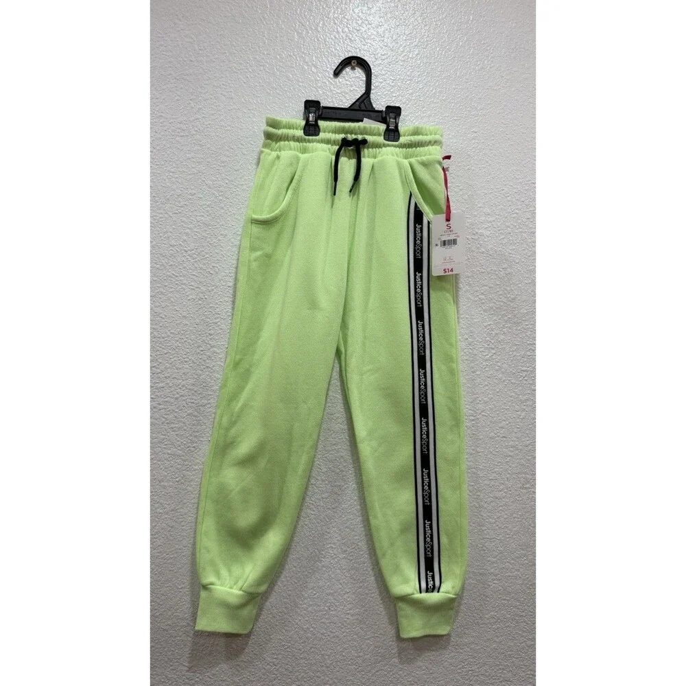 Justice Sport Girls Jogger Pants Size S 7/8 Neon Green Fleece Sweatpants